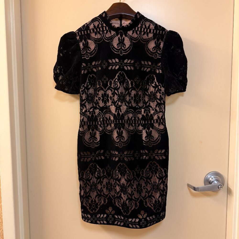 Alice McCall Eyes On Me Free People Black Velvet Lace Mini Dress S/M 4/6 - Picture 2 of 9